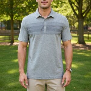 Travis Mathew Light Gray Polo Shirt Subtle Maroon & Black Stripes